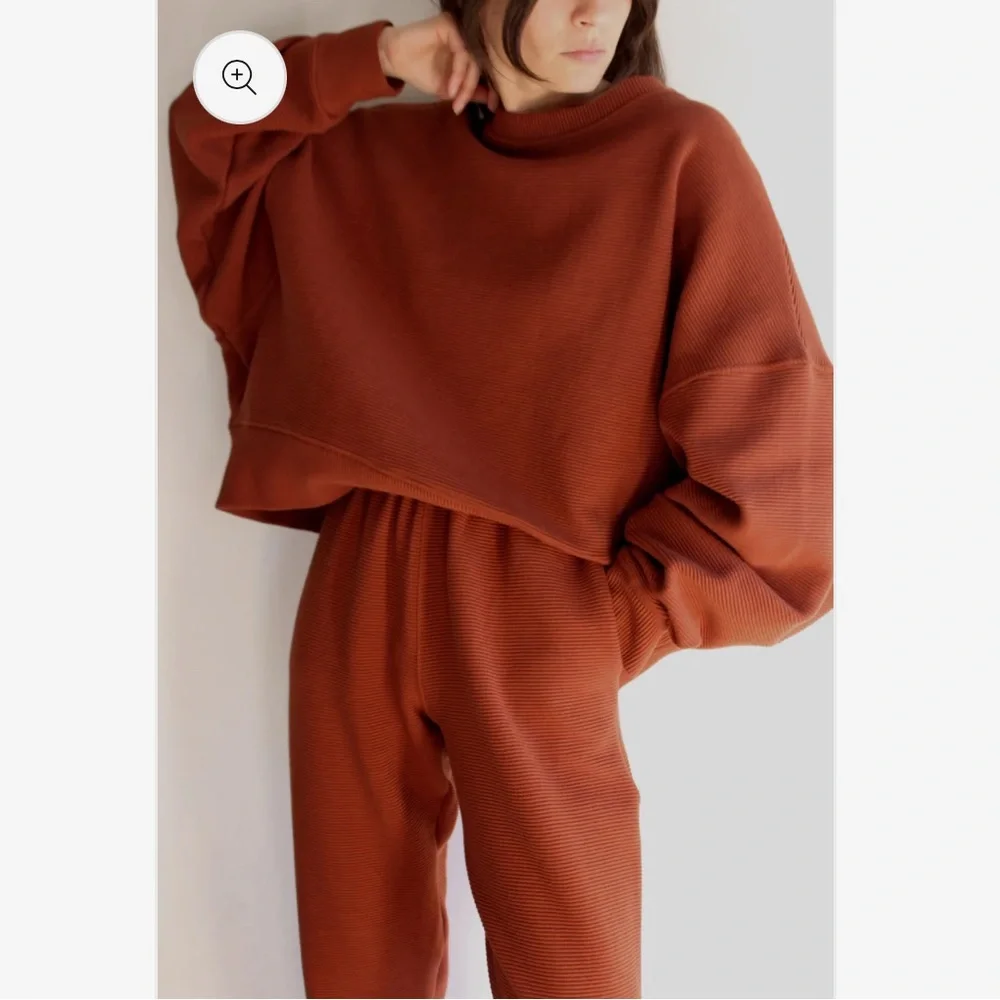 Na Nin rippled cotton oversized sweatshirt one size color cinnamon - Picture 3 of 12